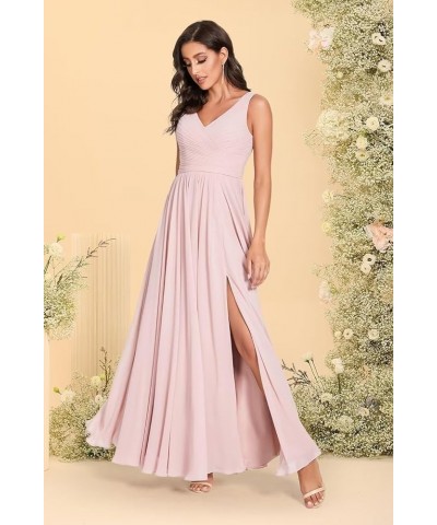 V-Neck Bridesmaid Dress Long with Slit Chiffon A-line Pleated Formal Dresses for Women WD1932P Turquoise $24.79 Dresses