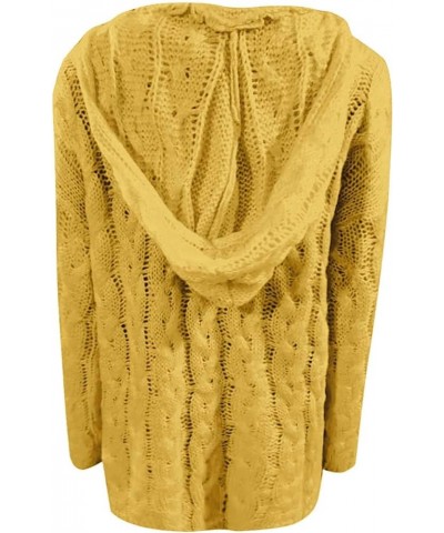 Womens Cable Knitted Sweater Hooded V-Neck Solid Color Long Sleeve Soft Pullover Casual Loose Jumper Tops Plus Size Yellow $1...