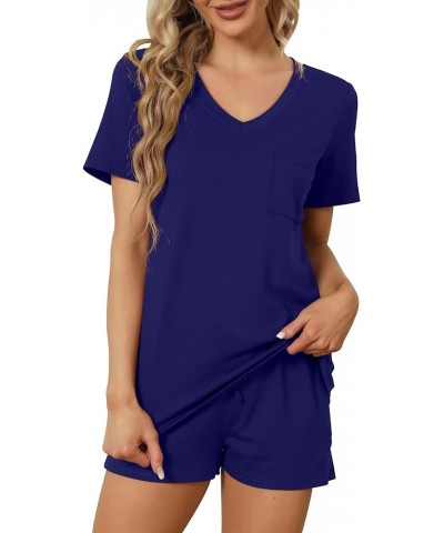 Women's Short Sleeve Pajama Sets with Pockets Casual V Neck 2 Piece Lounge Sets S-3XL 10-navy $13.06 Sleep & Lounge