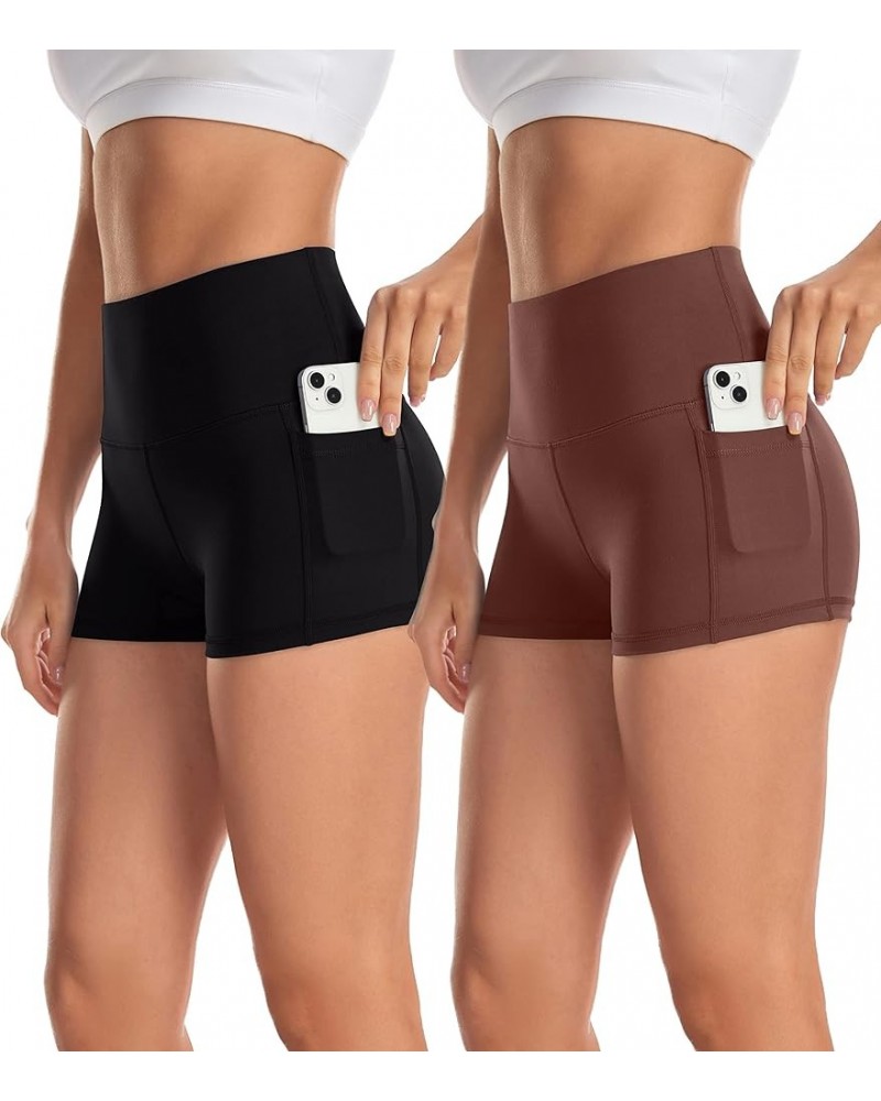 Women's 2 Pack Naked Feeling Buttery Soft Yoga Shorts - 3"/ 8" High Waist Workout Running Biker Shorts with Pockets 3" Shorts...