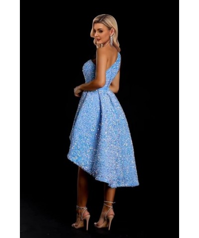 High Low One Shoulder Sequin Homecoming Dresses Short Prom Dresses Sparkly A Line Cocktail Midi Dress Silver $35.52 Dresses