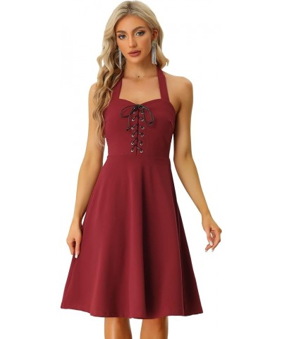 Women's Lace Up Sleeveless Dress Sweetheart Neck Bustier Gothic Vintage Dress Burgundy $18.35 Dresses