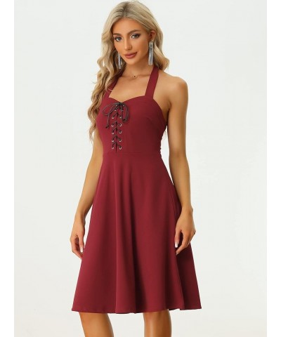 Women's Lace Up Sleeveless Dress Sweetheart Neck Bustier Gothic Vintage Dress Burgundy $18.35 Dresses