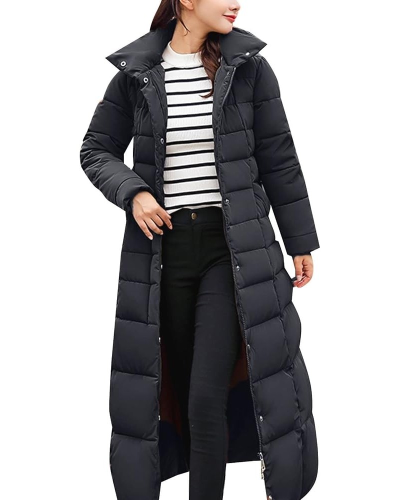 Women Down Jackets Solid Color Long Hooded Lace Up Cotton Jacket Pocket Long Winter Coat for Women Extreme Cold Black $26.34 ...