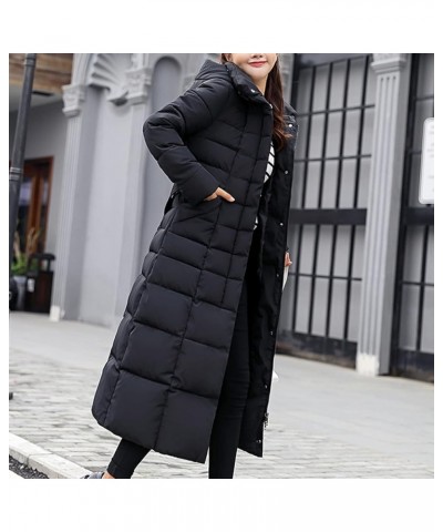 Women Down Jackets Solid Color Long Hooded Lace Up Cotton Jacket Pocket Long Winter Coat for Women Extreme Cold Black $26.34 ...