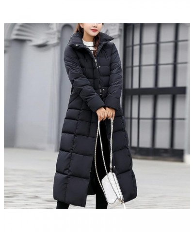 Women Down Jackets Solid Color Long Hooded Lace Up Cotton Jacket Pocket Long Winter Coat for Women Extreme Cold Black $26.34 ...