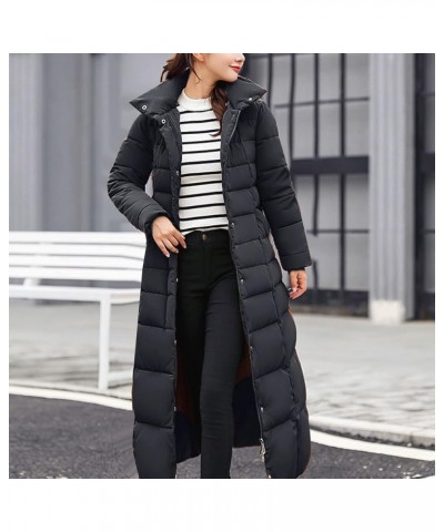 Women Down Jackets Solid Color Long Hooded Lace Up Cotton Jacket Pocket Long Winter Coat for Women Extreme Cold Black $26.34 ...