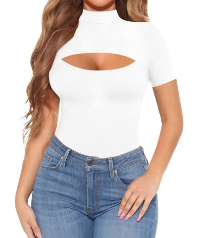 Cutout Tops for Women Fitted Mock Turtleneck Short Sleeve Long Sleeve T-Shirt A Short Sleeve White $15.39 T-Shirts