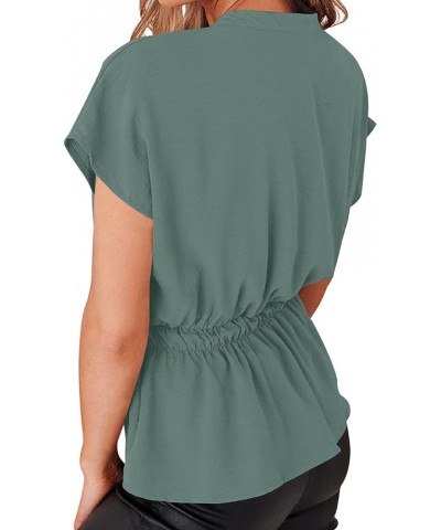 Womens Button Down Chiffon Blouses Casual Peplum Summer Tops Dressy Henley Shirts Grey Green $12.99 Tops