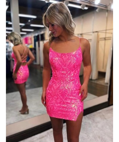 Sequin Lace Tight Homecoming Dresses for Teens Spaghetti Straps V Neck Short Prom Dress Mini Cocktail Gown Burnt Orange-b $23...