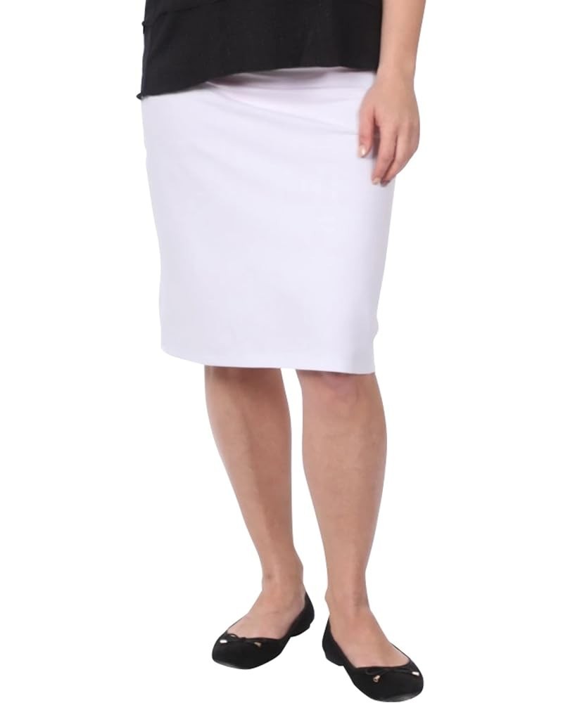 Modest Knee Length Pencil Skirt for Women in Lightweight Cotton Spandex White $14.10 Skirts