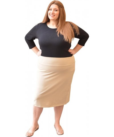 Modest Knee Length Pencil Skirt for Women in Lightweight Cotton Spandex White $14.10 Skirts