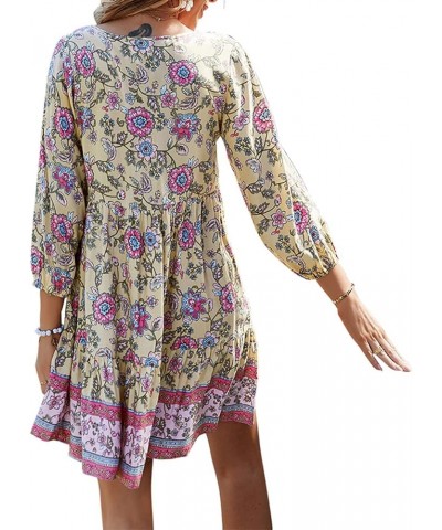 Women's Boho Dress Floral Midi Dresses Beach Dress Half Sleeve Casual Summer Dress Yellow $10.34 Dresses