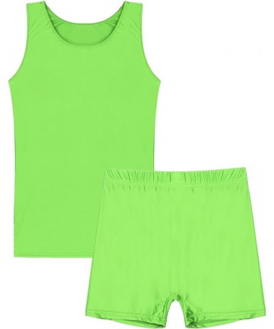 Women's Glossy Opaque Swimwear Yoga Suits Shiny Shorts Pants Training Sports Tank Top Fitness Fluorescent Green $10.64 Swimsuits