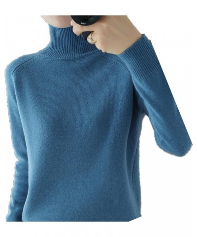 Autumn Winter Cashmere Turtleneck Sweater Solid Color Thickened Knitted Bottoming Long Sleeve Pullover Blue $12.96 Sweaters