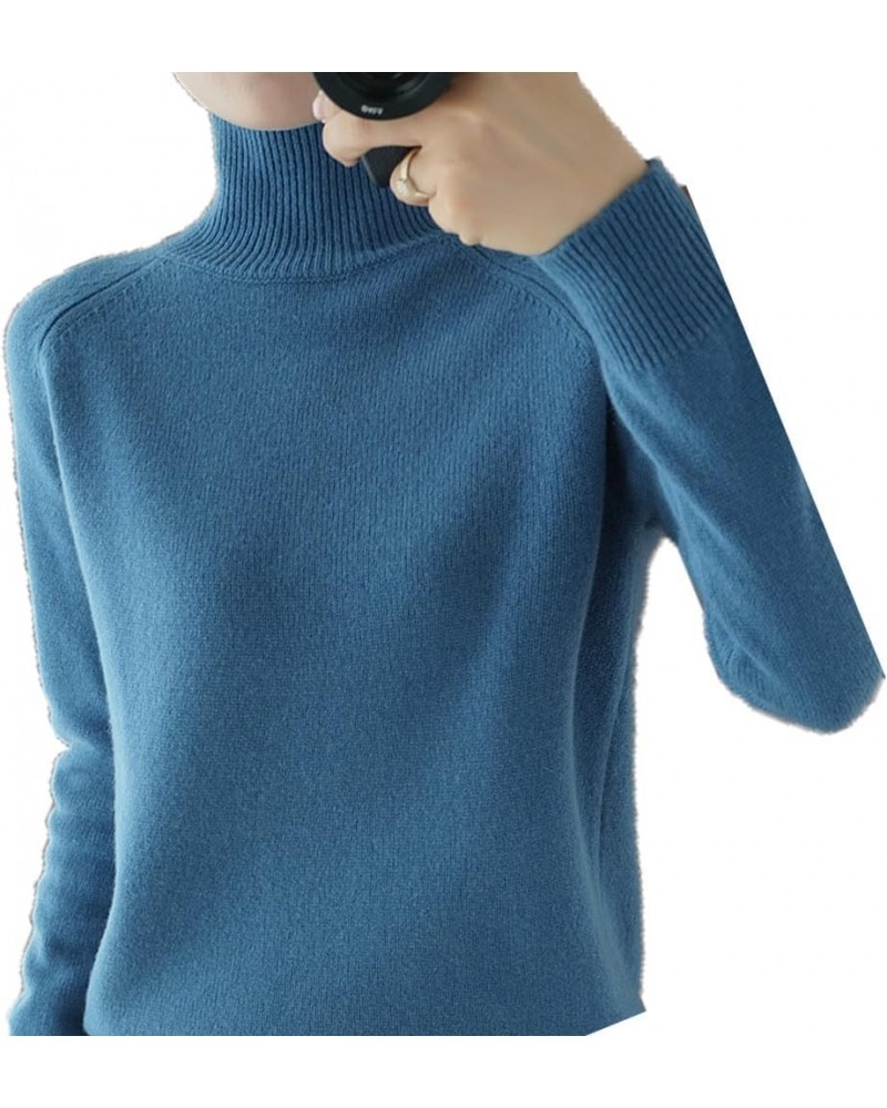 Autumn Winter Cashmere Turtleneck Sweater Solid Color Thickened Knitted Bottoming Long Sleeve Pullover Blue $12.96 Sweaters