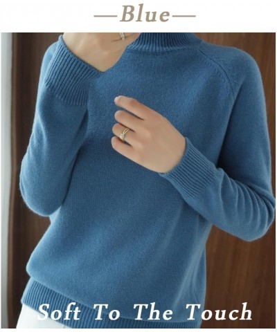 Autumn Winter Cashmere Turtleneck Sweater Solid Color Thickened Knitted Bottoming Long Sleeve Pullover Blue $12.96 Sweaters