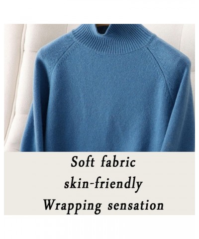 Autumn Winter Cashmere Turtleneck Sweater Solid Color Thickened Knitted Bottoming Long Sleeve Pullover Blue $12.96 Sweaters