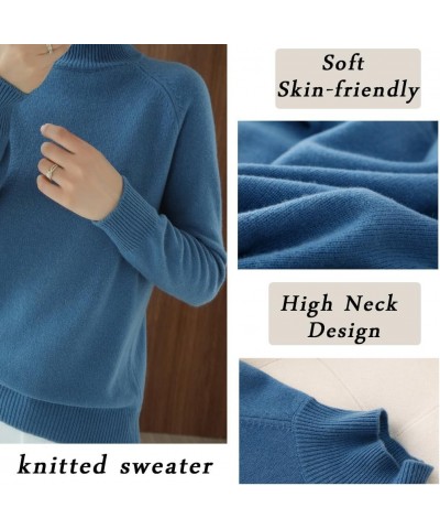 Autumn Winter Cashmere Turtleneck Sweater Solid Color Thickened Knitted Bottoming Long Sleeve Pullover Blue $12.96 Sweaters