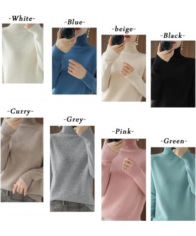 Autumn Winter Cashmere Turtleneck Sweater Solid Color Thickened Knitted Bottoming Long Sleeve Pullover Blue $12.96 Sweaters