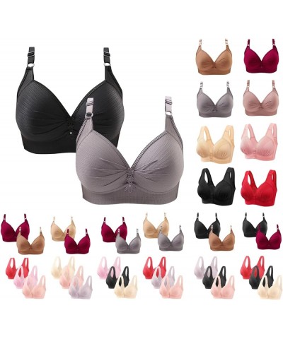 Plus Size Snap Front Bra for Women Comfort Breathable Skin-Friendly Bras No Underwire Soft Cotton Bras Everyday Bra 2pc 01-gr...