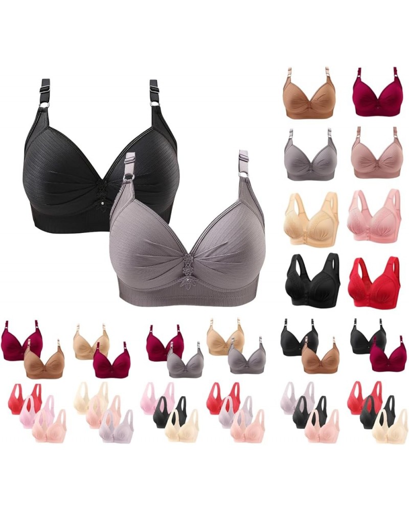 Plus Size Snap Front Bra for Women Comfort Breathable Skin-Friendly Bras No Underwire Soft Cotton Bras Everyday Bra 2pc 01-gr...