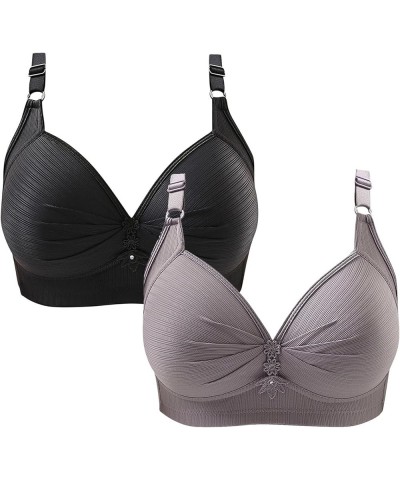 Plus Size Snap Front Bra for Women Comfort Breathable Skin-Friendly Bras No Underwire Soft Cotton Bras Everyday Bra 2pc 01-gr...