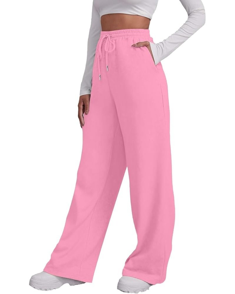 Wide Leg Sweatpants for Women Baggy Fleece High Waisted Joggers with Pockets Comfy Drawstring Lounge Sweat Pants B-pink $9.51...