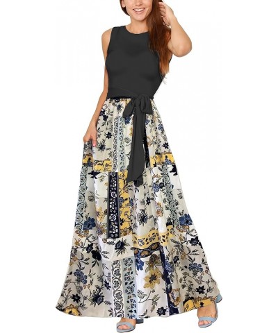 Eloges Women's Sleeveless Contrast Sash Maxi Dress | S-3X Plus Black/Patchwork $28.50 Dresses