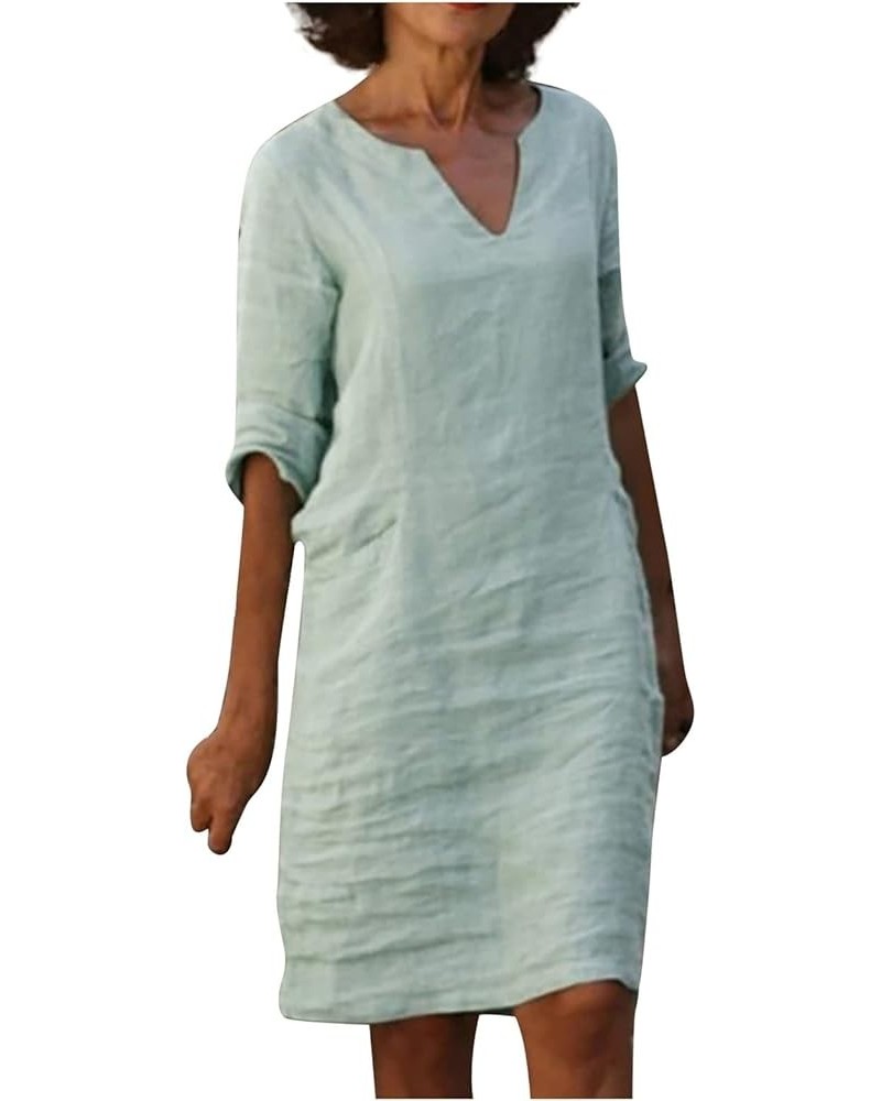 Linen Dress for Women Casual Summer 2023 Midi Length Concert Outfit Trendy Short Sleeve Women's Clothing Modest Elegant Dress...