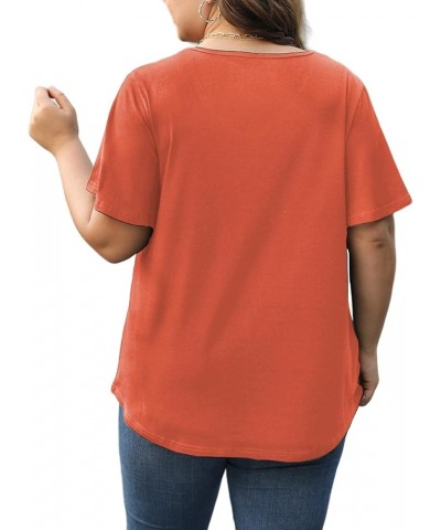 Womens-Plus-Size-Summer-Tops 2024 Pleated V Neck T Shirts Short Sleeve Blouses Ruffle Flowy Tunics XL-5XL 05_coral $14.99 Tops