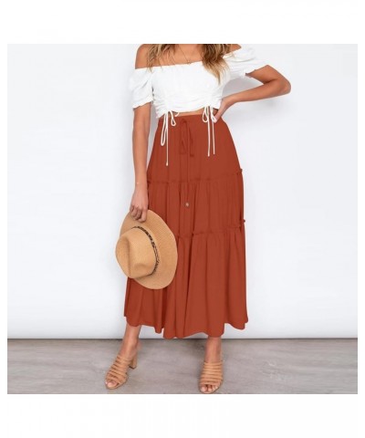 Women's Solid Color Maxi Skirt Casual Cotton Linen Front Slit Long Skirt Summer Button Up Beach Skirts (White, M) Medium C-or...