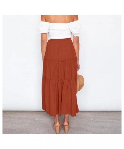 Women's Solid Color Maxi Skirt Casual Cotton Linen Front Slit Long Skirt Summer Button Up Beach Skirts (White, M) Medium C-or...