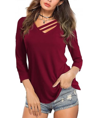 Womens Tunic Tops - V Neck Shirts Women Fashion Top Dressy Casual Soft & Comfortable Maroon 2 Band - 3/4 Sleeve Tunic $9.68 Tops