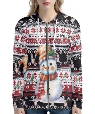 Women Fashion Hoodies Zip up Plus Size Sweatshirts with Front Pocket Oversized Christmas Snowman $9.00 Hoodies & Sweatshirts