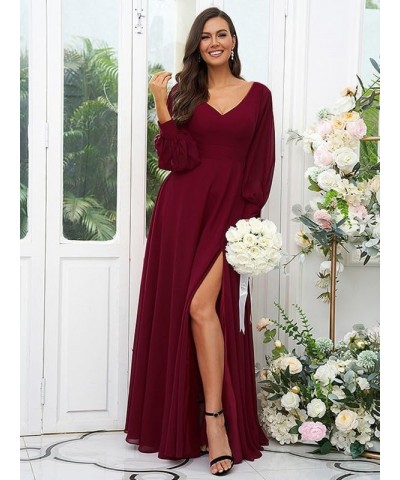 Long Sleeve Bridesmaid Dresses for Wedding Women's V Neck Chiffon Formal Evening Dress with Slit Dusty Blue $27.30 Dresses