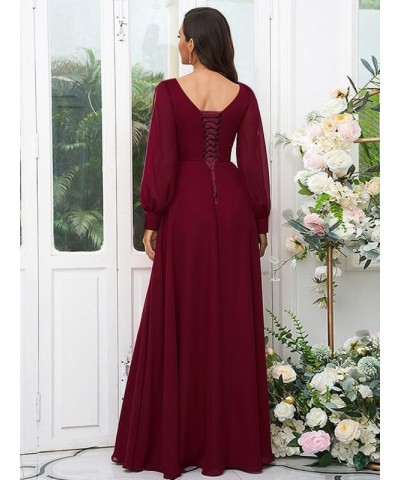 Long Sleeve Bridesmaid Dresses for Wedding Women's V Neck Chiffon Formal Evening Dress with Slit Dusty Blue $27.30 Dresses