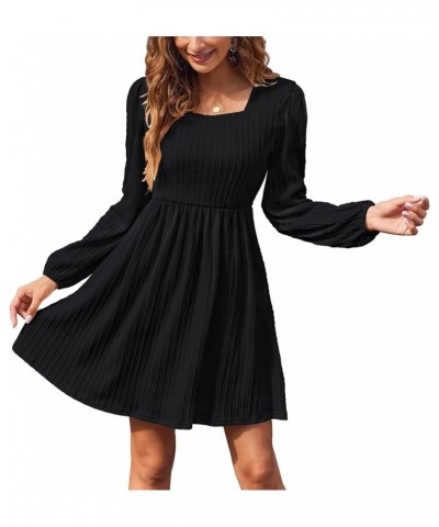 Womens Long Sleeve Knit Dress Square Neck Knee Length Casual Babydoll Fall Dresses 2023 Black $13.51 Dresses