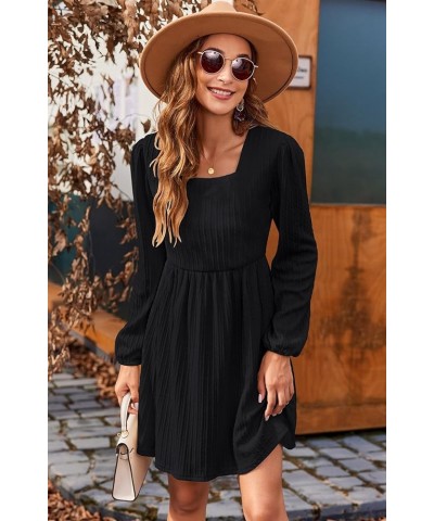 Womens Long Sleeve Knit Dress Square Neck Knee Length Casual Babydoll Fall Dresses 2023 Black $13.51 Dresses