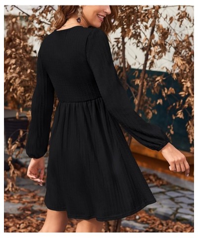 Womens Long Sleeve Knit Dress Square Neck Knee Length Casual Babydoll Fall Dresses 2023 Black $13.51 Dresses