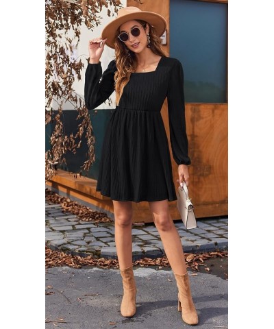 Womens Long Sleeve Knit Dress Square Neck Knee Length Casual Babydoll Fall Dresses 2023 Black $13.51 Dresses