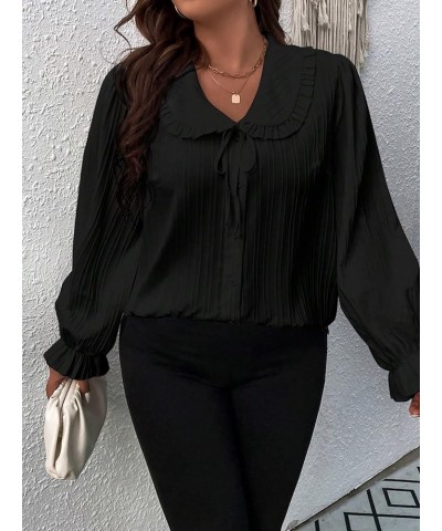 Women's Plus Size Long Sleeve Tie Front Peter Pan Collar Blouse Top Black $17.84 Blouses