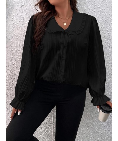 Women's Plus Size Long Sleeve Tie Front Peter Pan Collar Blouse Top Black $17.84 Blouses