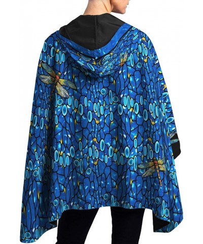 Womens Rain Cape Poncho Coat Waterproof with Hood Reversible Fine Art Tiffany "Dragonfly $42.90 Coats