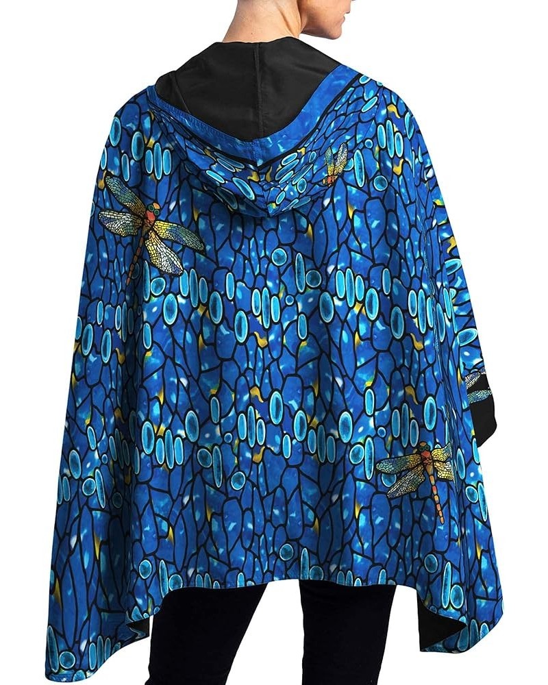 Womens Rain Cape Poncho Coat Waterproof with Hood Reversible Fine Art Tiffany "Dragonfly $42.90 Coats