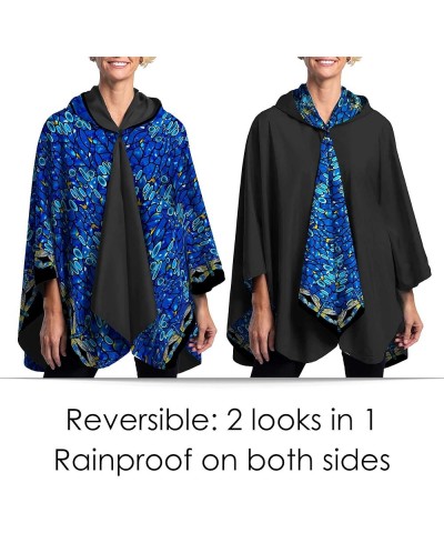 Womens Rain Cape Poncho Coat Waterproof with Hood Reversible Fine Art Tiffany "Dragonfly $42.90 Coats