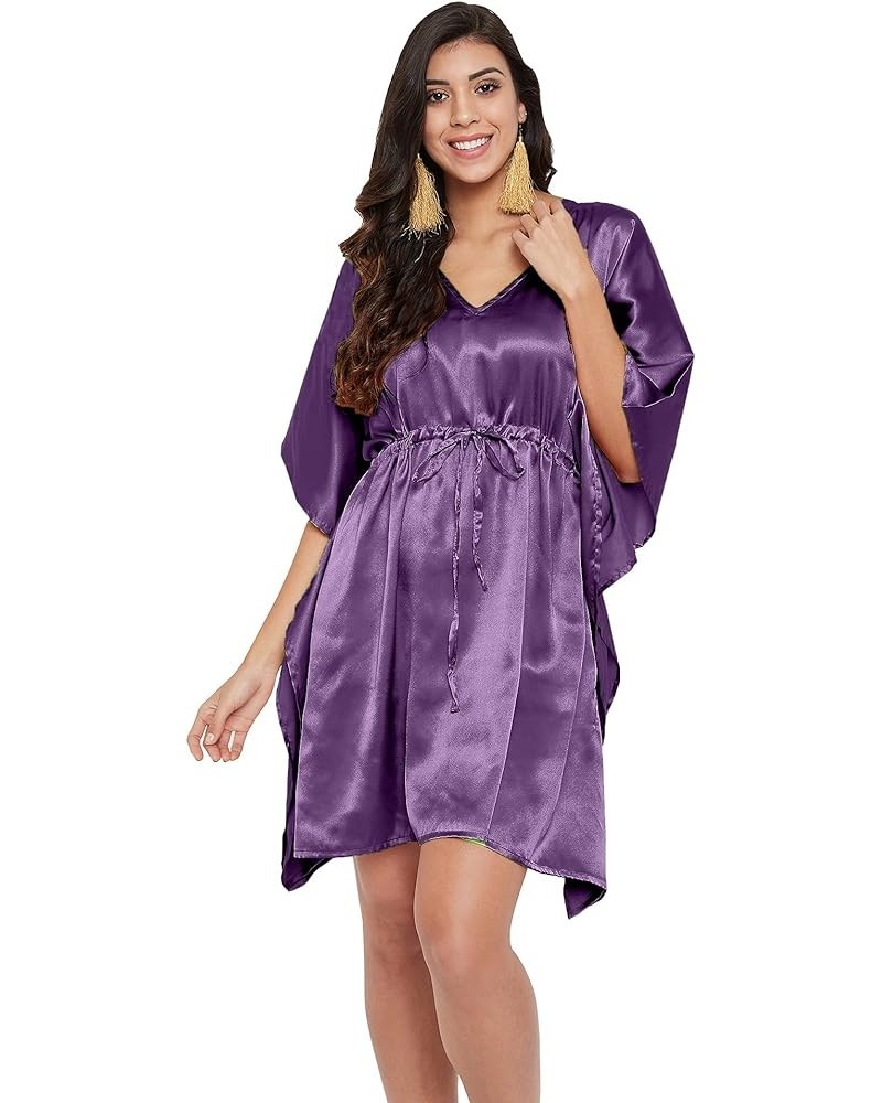 Gypsie Blu Short Caftans for Women Plus Size Satin Mini Beach Cover Up Kimono Silky Kaftan Robe Pajamas Sleepwear Bordeaux Pu...