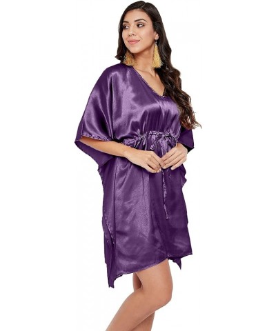 Gypsie Blu Short Caftans for Women Plus Size Satin Mini Beach Cover Up Kimono Silky Kaftan Robe Pajamas Sleepwear Bordeaux Pu...