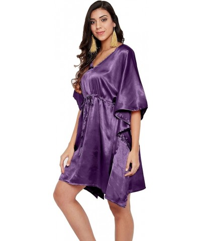 Gypsie Blu Short Caftans for Women Plus Size Satin Mini Beach Cover Up Kimono Silky Kaftan Robe Pajamas Sleepwear Bordeaux Pu...