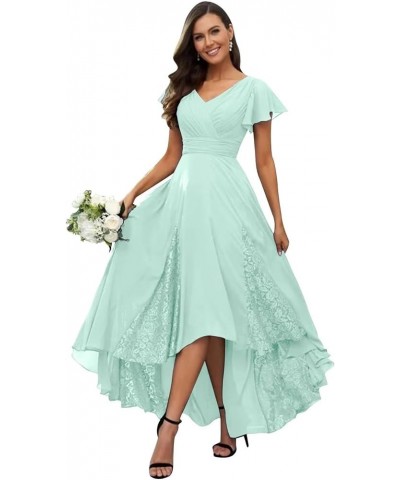 Tea Length Mother of The Bride Dresses for Wedding Lace Chiffon Bridesmaid Dresses with Sleeve 815 Ice Blue $28.60 Dresses